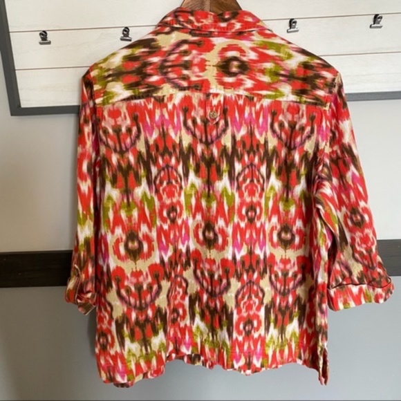 JONES NEW YORK SPORT button down shirt 3/4 sleeve collar neck watercolor - Picture 5 of 14